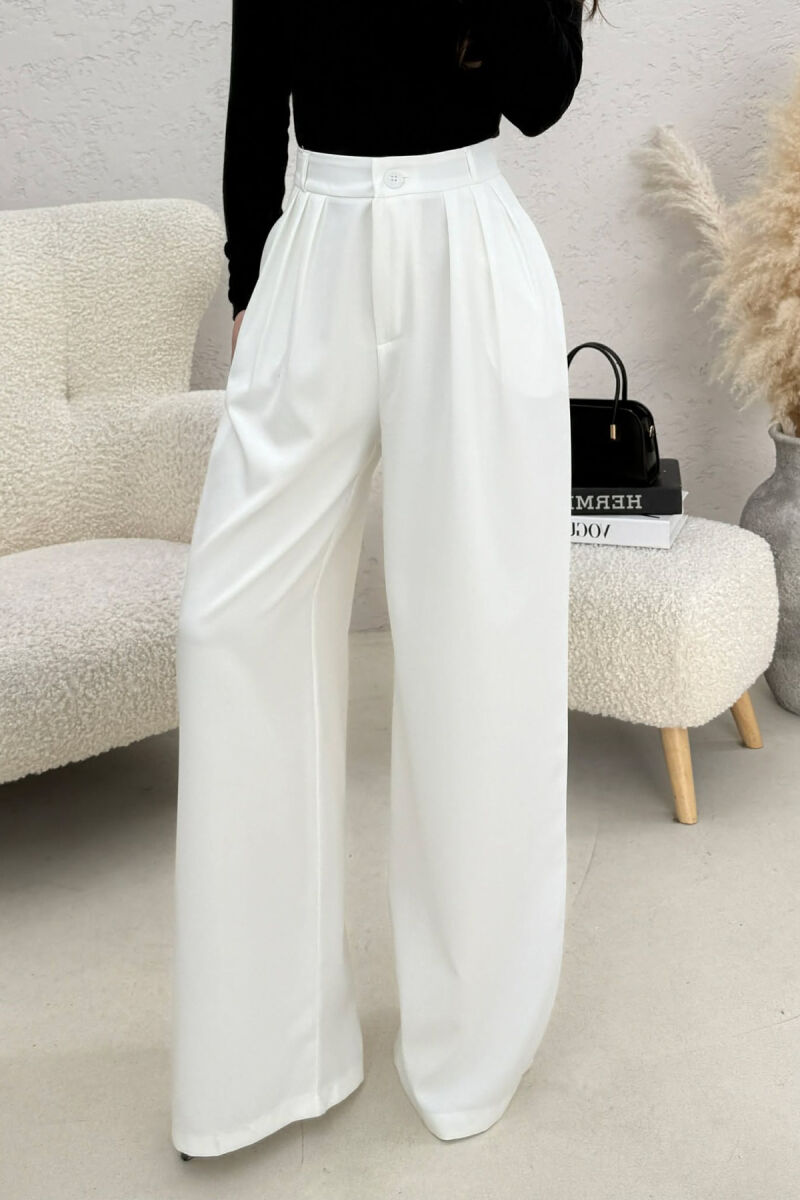ONE COLOR WIDE LEG WOMEN TROUSERS WHITE-E BARDHE - 4