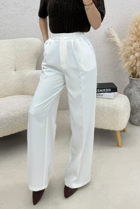 ONE COLOR WIDE LEG WOMEN TROUSERS WHITE-E BARDHE - 3