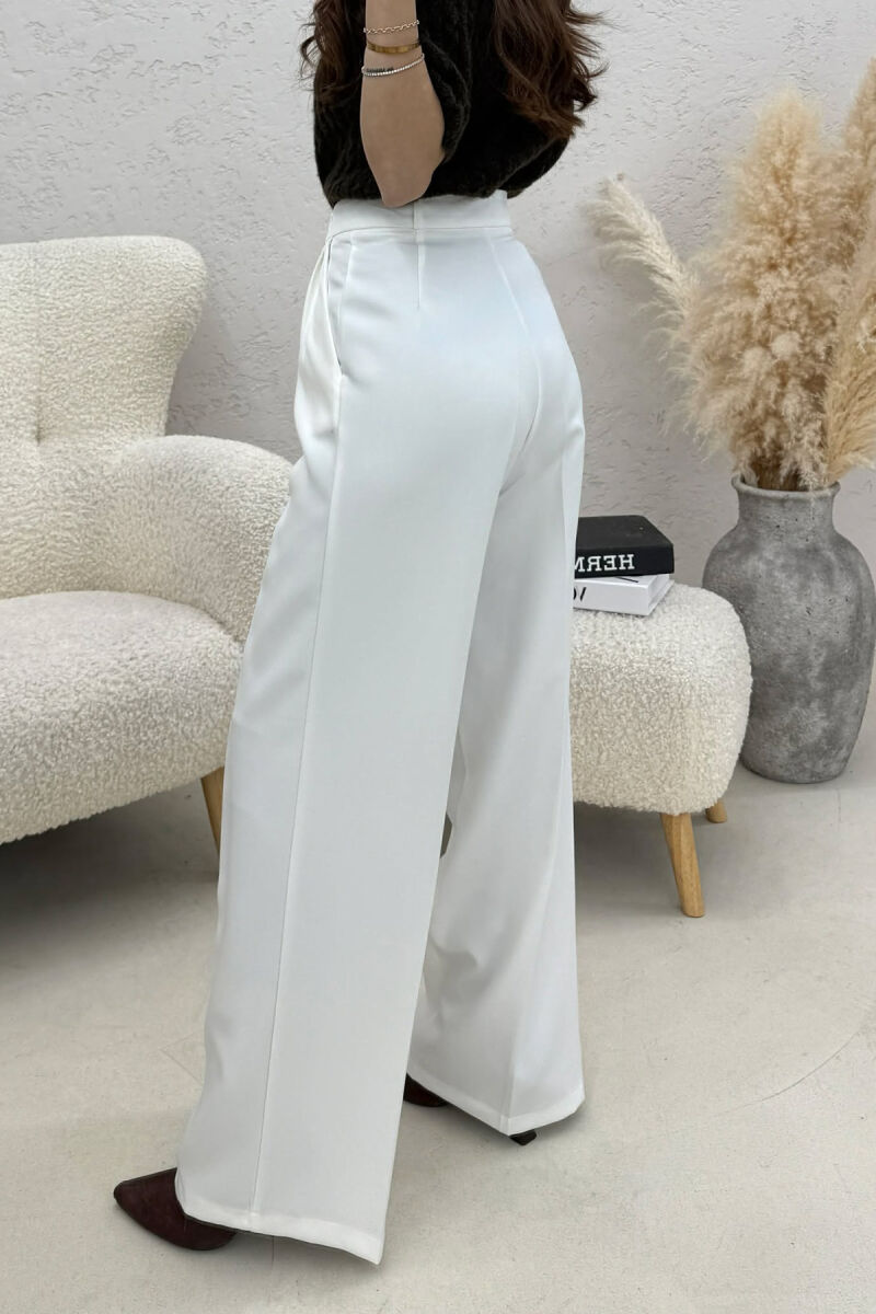 ONE COLOR WIDE LEG WOMEN TROUSERS WHITE-E BARDHE - 4