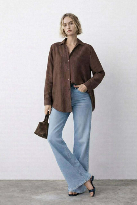 ONE COLOR WOMAN SHIRT BROWN/KAFE - KLAUDIO FASHION