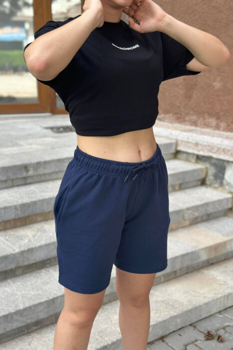 ONE COLOR WOMAN SHORTS DARK BLUE/BEE - 3