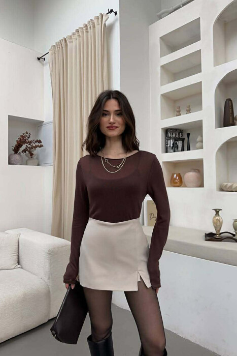 ONE COLOR WOMAN SWEATSHIRT BROWN/KAFE - 2