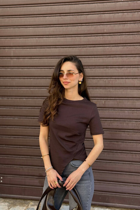ONE COLOR WOMAN T-SHIRT BROWN/KAFE - 1