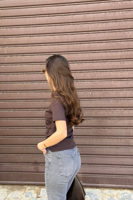 ONE COLOR WOMAN T-SHIRT BROWN/KAFE - 2