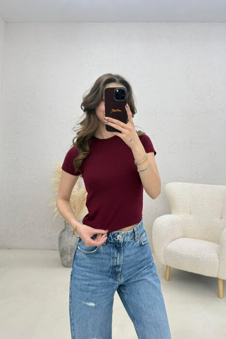 ONE COLOR WOMAN T-SHIRT BURGUNDY/VISHNJE - 4