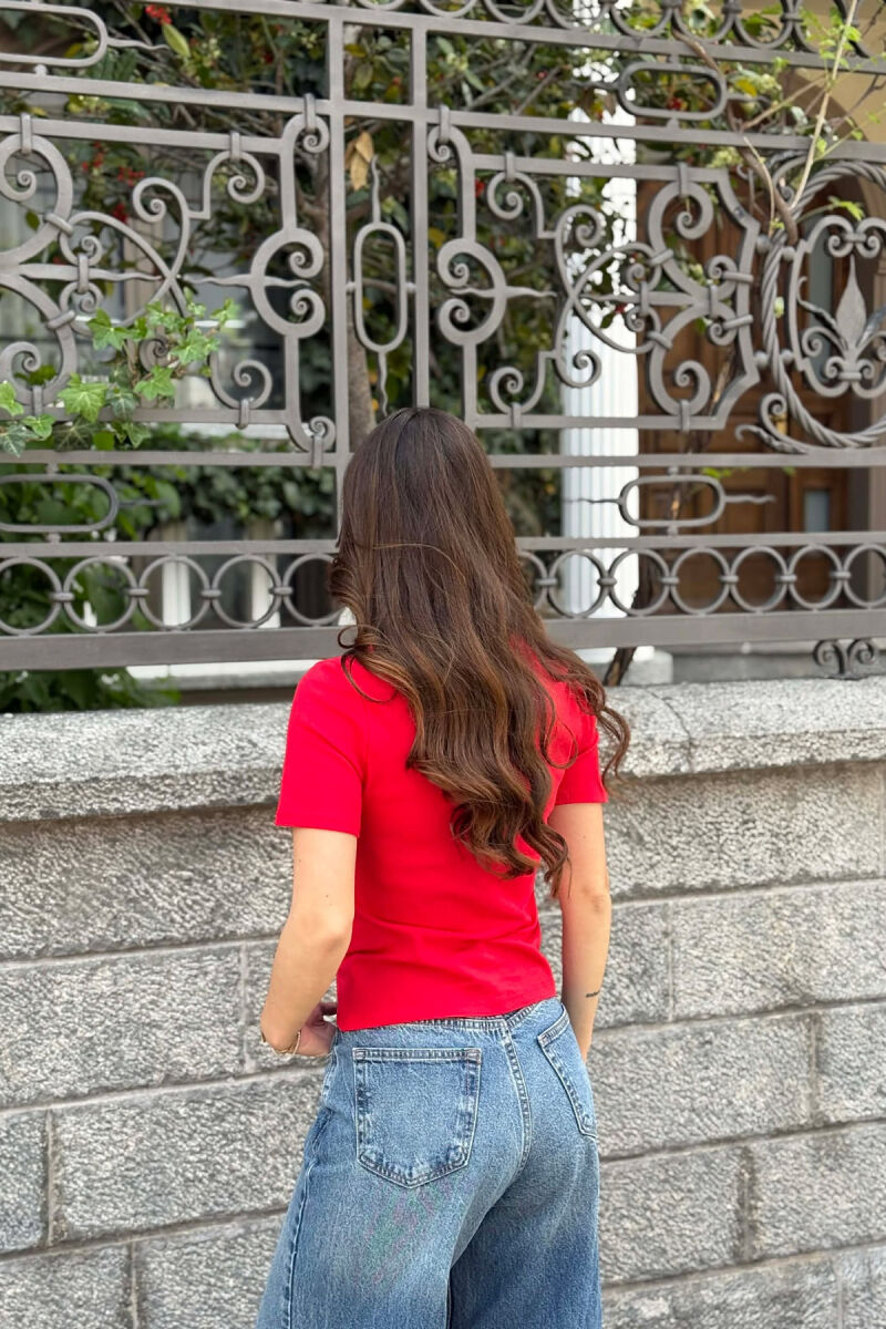 ONE COLOR WOMAN T-SHIRT CHERRY/ QERSHI - 2