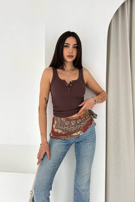 ONE COLOR WOMAN TANK TOP BROWN/KAFE - 