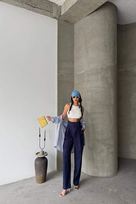 ONE COLOR WOMAN TROUSERS BLUE/BLU - KLAUDIO FASHION