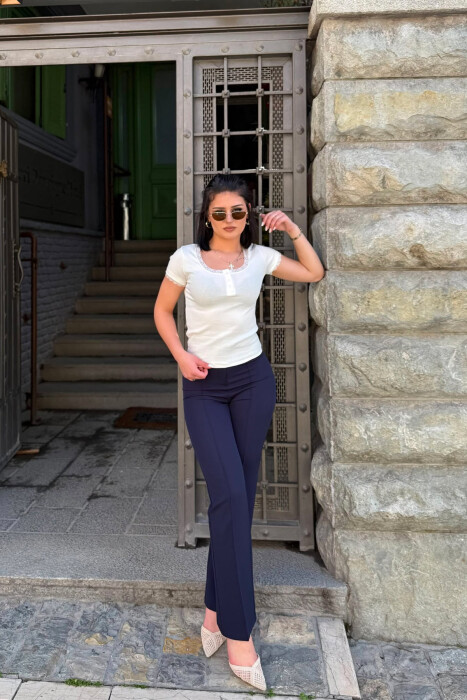 ONE COLOR WOMAN TROUSERS DARK BLUE/BEE - 1