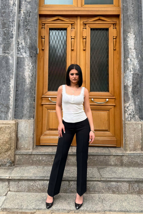 ONE COLOR WOMAN TROUSERS GLOSSY BLACK-ZEZE SHKELQIM - KLAUDIO FASHION