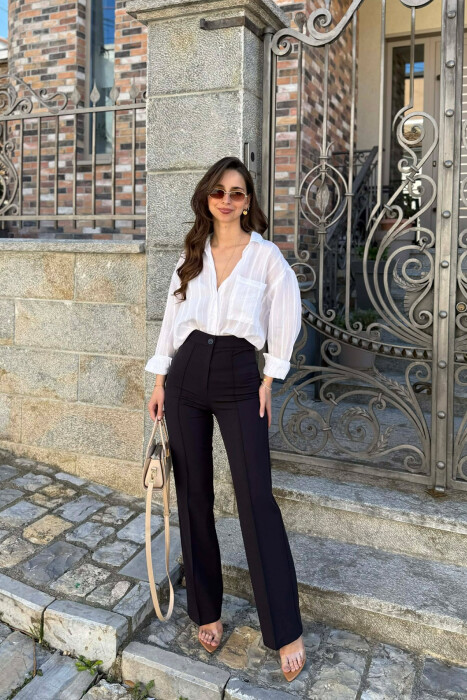 ONE COLOR WOMAN TROUSERS MIDNIGHT BLUE/BLU MESNATE - KLAUDIO FASHION