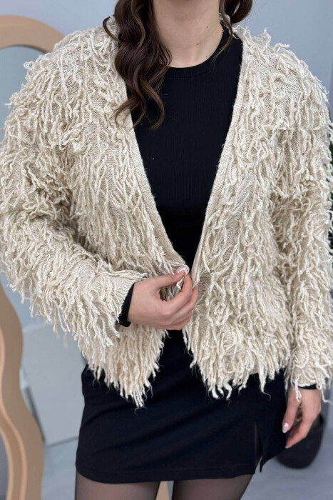 ONE COLOR WOMEN CARDIGAN CREAM/KREM - 3