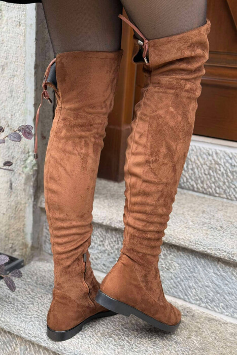 ONE COLOR WOMEN KNEE HIGH BOOTS BROWN/KAFE - 2