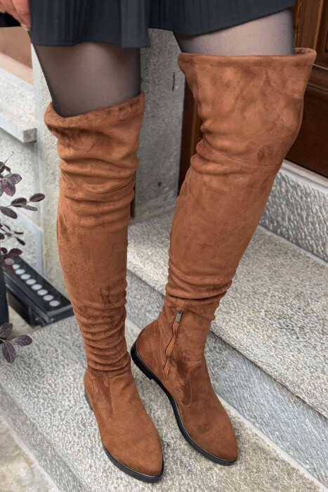 ONE COLOR WOMEN KNEE HIGH BOOTS BROWN/KAFE - 5