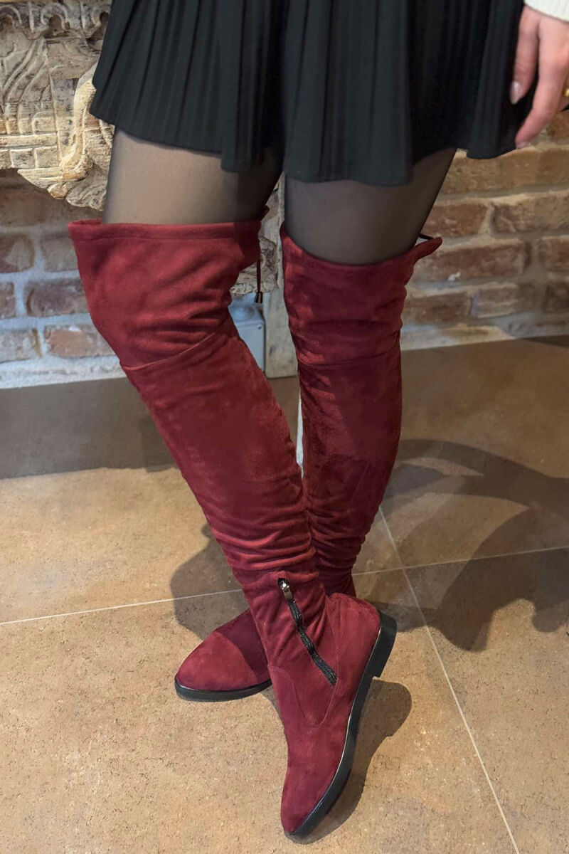 ONE COLOR WOMEN KNEE HIGH BOOTS BURGUNDY/VISHNJE - 2