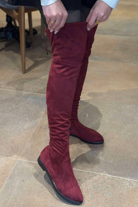 ONE COLOR WOMEN KNEE HIGH BOOTS BURGUNDY/VISHNJE - 3