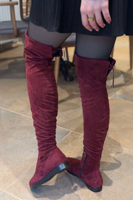 ONE COLOR WOMEN KNEE HIGH BOOTS BURGUNDY/VISHNJE - 4