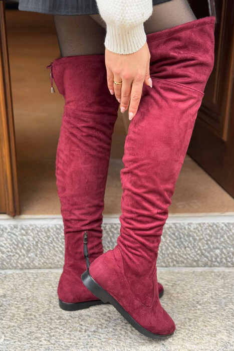 ONE COLOR WOMEN KNEE HIGH BOOTS BURGUNDY/VISHNJE - 6