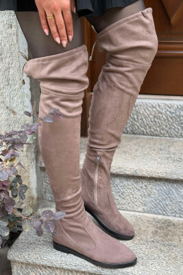 ONE COLOR WOMEN KNEE HIGH BOOTS DARK BEIGE/BEZHE ERRET 