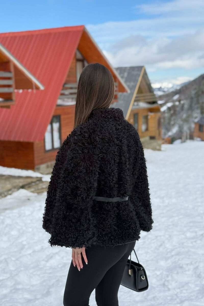 ONE COLOR WOOL BELT DETAIL WOMEN CAPE COAT BLACK/ E ZEZE - 3