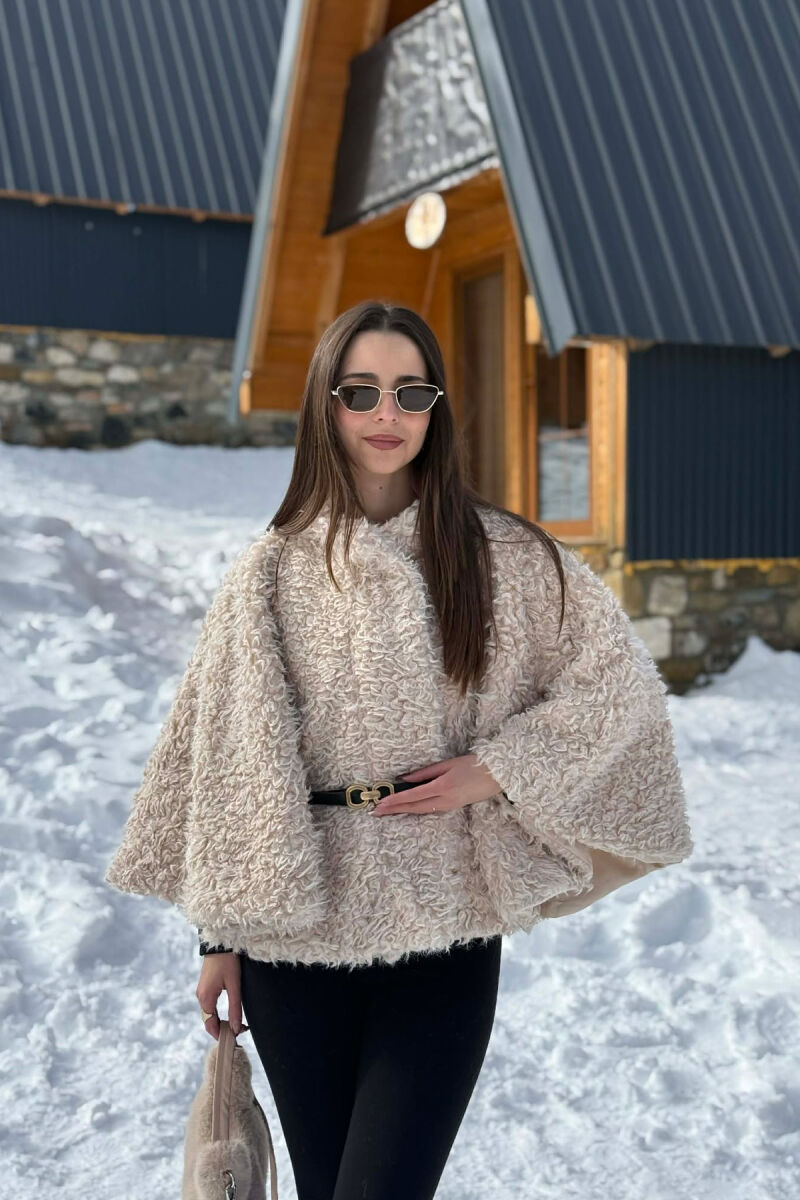 ONE COLOR WOOL BELT DETAIL WOMEN CAPE COAT CREAM/KREM - 1