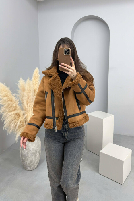 ONE COLOR WOOL WOMAN JACKET BROWN/KAFE - KLAUDIO FASHION