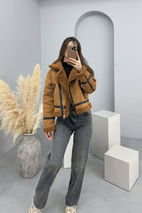 ONE COLOR WOOL WOMAN JACKET BROWN/KAFE - 2