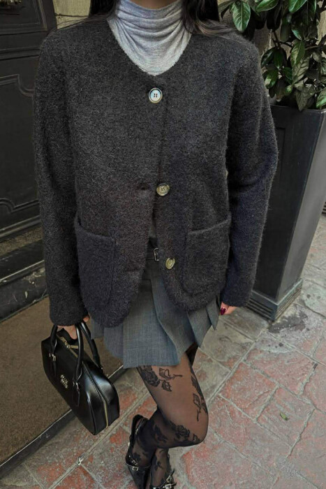 ONE COLOR WOOL WOMEN JACKET BLACK/ E ZEZE - 3