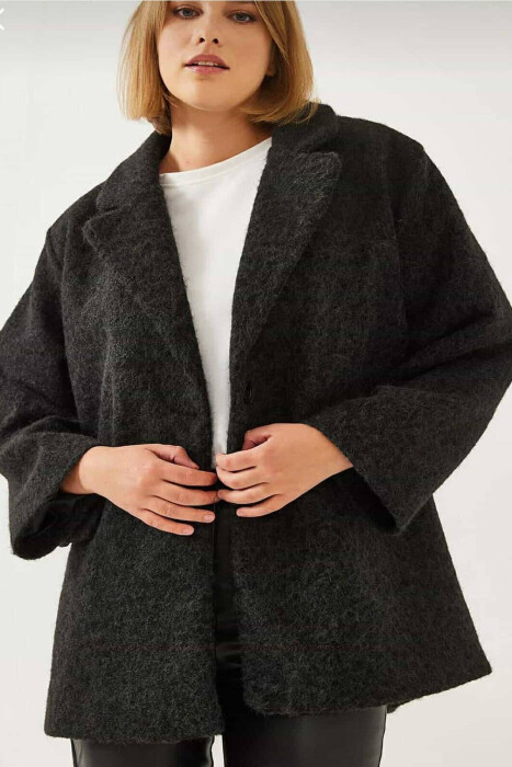 ONE COLOR WOOL WOMEN JACKET BLACK/ E ZEZE - 2