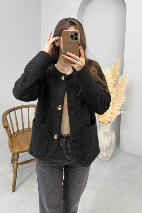 ONE COLOR WOOL WOMEN JACKET BLACK/ E ZEZE 