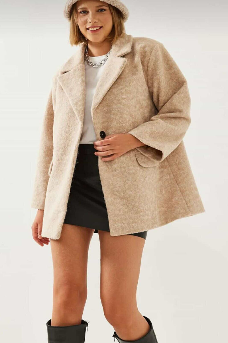 ONE COLOR WOOL WOMEN JACKET CREAM/KREM - 5