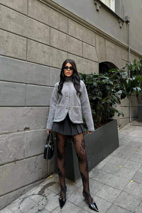 ONE COLOR WOOL WOMEN JACKET GREY/GRI - KLAUDIO FASHION