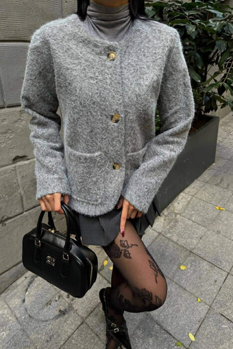 ONE COLOR WOOL WOMEN JACKET GREY/GRI 