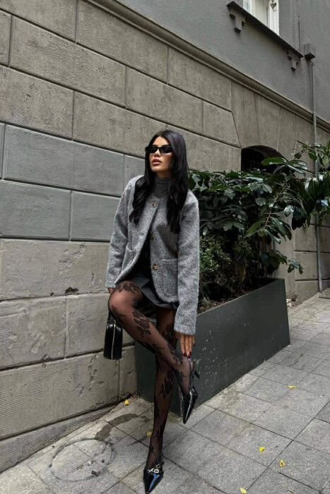 ONE COLOR WOOL WOMEN JACKET GREY/GRI - 4