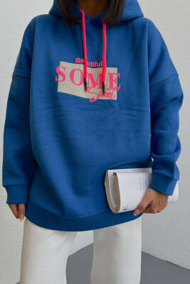 ONE COLOR WRITINGS WOMAN HOODIE BLUE/BLU 