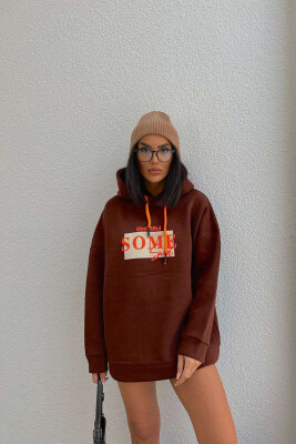 ONE COLOR WRITINGS WOMAN HOODIE BROWN/KAFE 