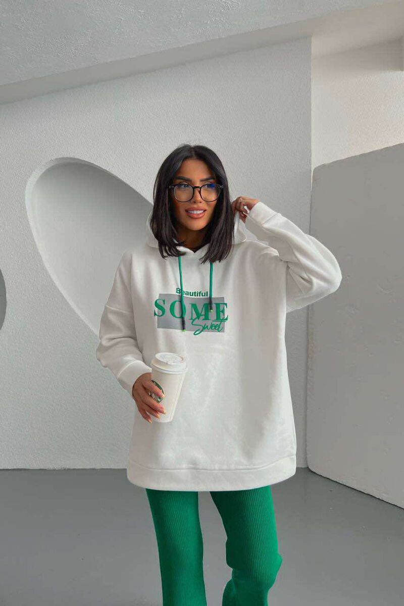 ONE COLOR WRITINGS WOMAN HOODIE WHITE-E BARDHE - 1