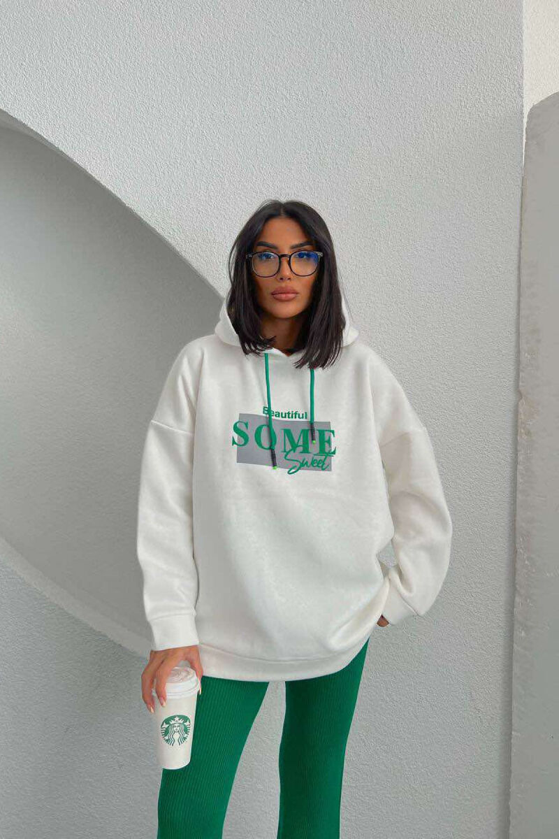 ONE COLOR WRITINGS WOMAN HOODIE WHITE-E BARDHE - 2