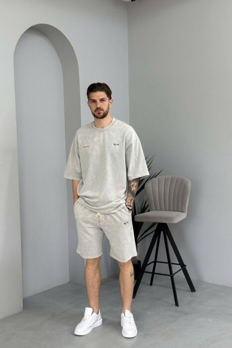 ONE COLOR WRITTINGS T-SHIRT + SHORTS MEN SET LIGHT GREY/GZ 