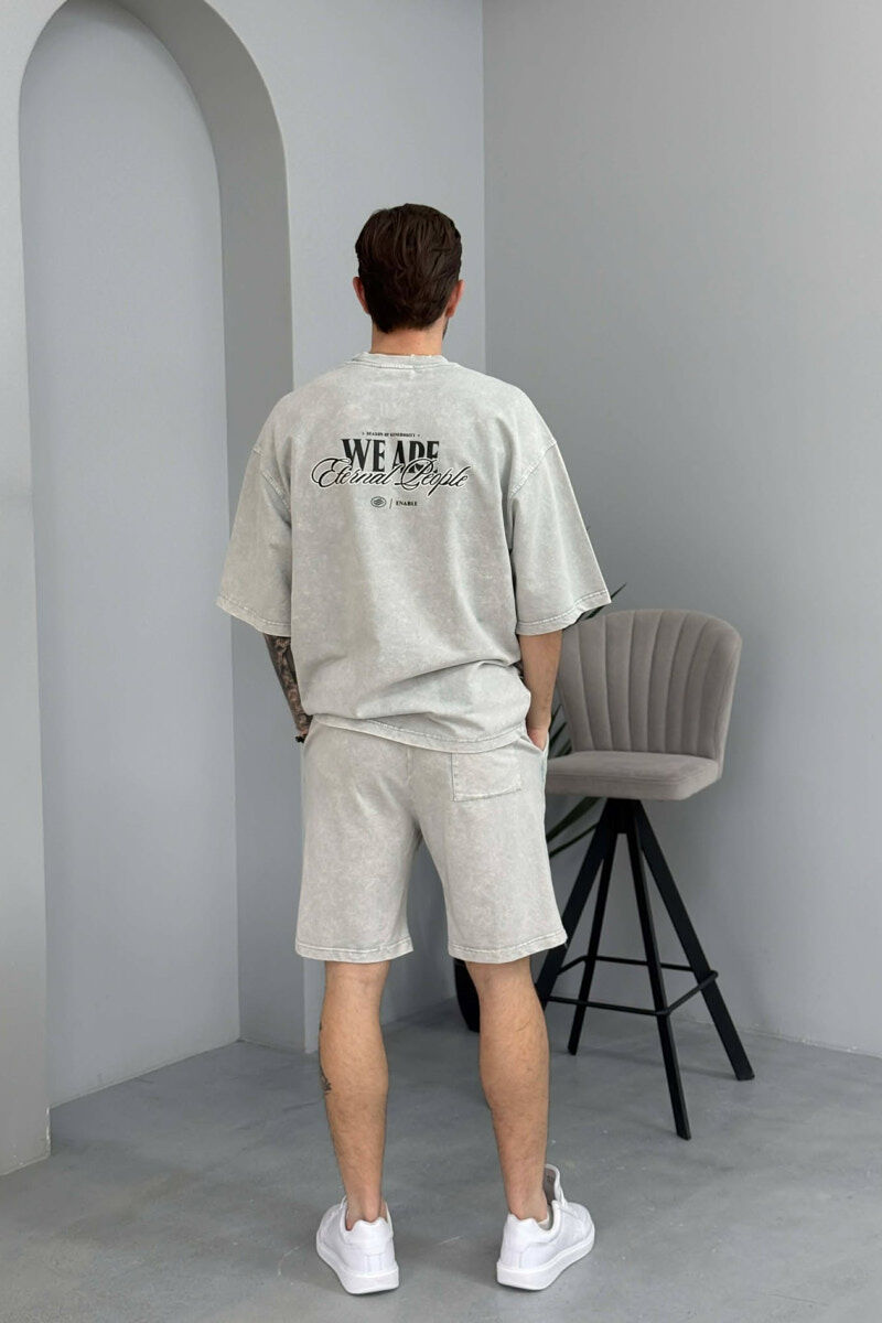 ONE COLOR WRITTINGS T-SHIRT + SHORTS MEN SET LIGHT GREY/GZ - 4