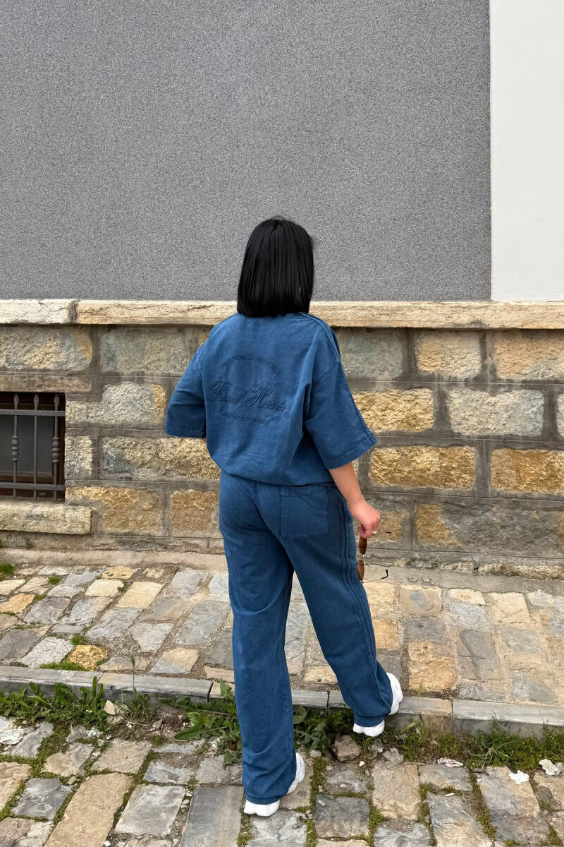 ONE COLOR WRITTINGS T-SHIRT + SWEATPANTS WOMAN SET BLUE/BLU - 4