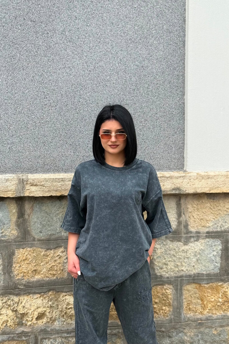 ONE COLOR WRITTINGS T-SHIRT + SWEATPANTS WOMAN SET DARK GREY/GEE - 3