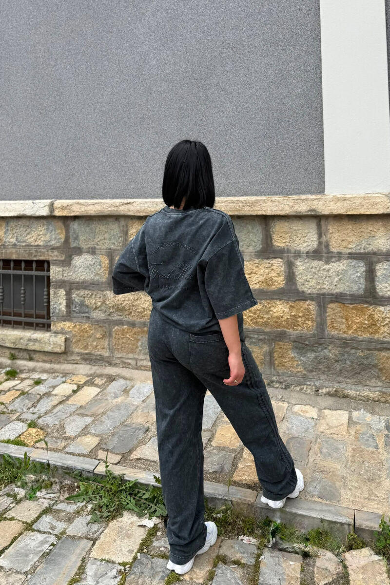ONE COLOR WRITTINGS T-SHIRT + SWEATPANTS WOMAN SET DARK GREY/GEE - 5