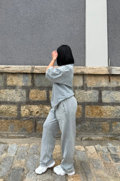 ONE COLOR WRITTINGS T-SHIRT + SWEATPANTS WOMAN SET LIGHT GREY/GZ - 6