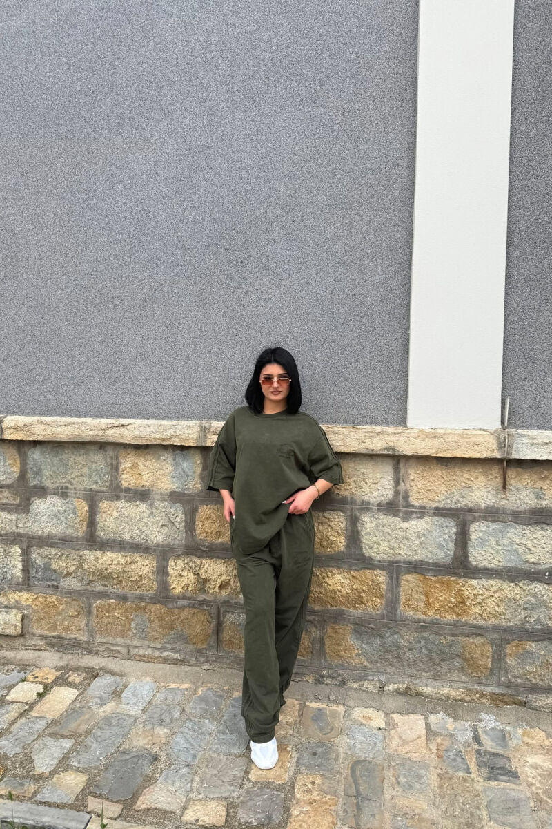 ONE COLOR WRITTINGS T-SHIRT + SWEATPANTS WOMAN SET OLIVE/ULLI - 1