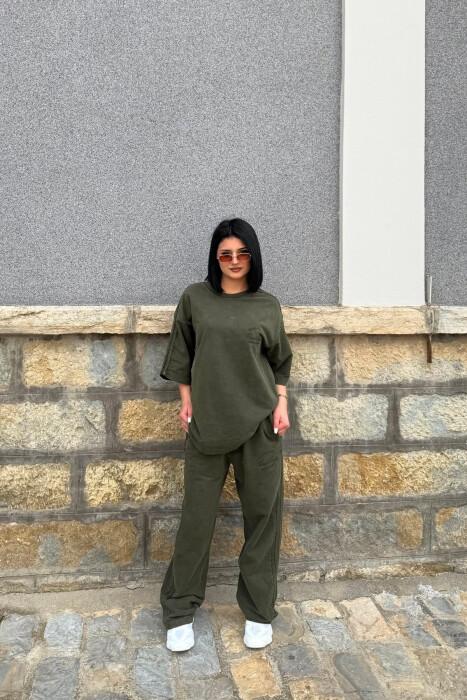 ONE COLOR WRITTINGS T-SHIRT + SWEATPANTS WOMAN SET OLIVE/ULLI - 2