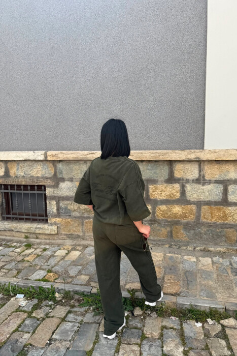 ONE COLOR WRITTINGS T-SHIRT + SWEATPANTS WOMAN SET OLIVE/ULLI - 5