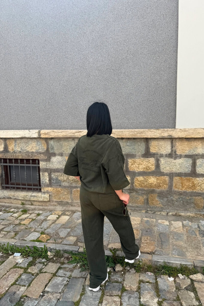 ONE COLOR WRITTINGS T-SHIRT + SWEATPANTS WOMAN SET OLIVE/ULLI - 5