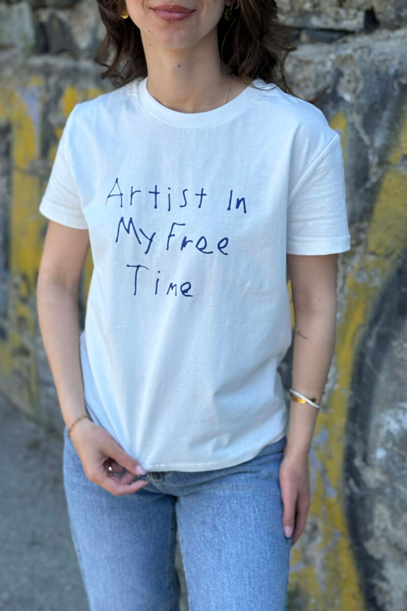 ONE COLOR WRITTINGS WOMAN T-SHIRT WHITE-E BARDHE - 2