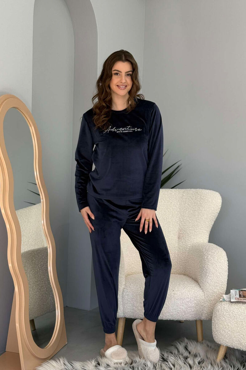 ONE COLOR WRITTINGS WOMEN PYJAMAS DARK BLUE/BEE - 1